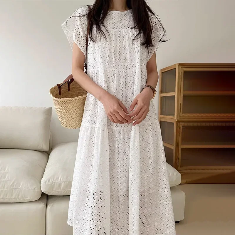 Шикарное летнее нишевое жаккардовое многослойное платье без рукавов с круглым