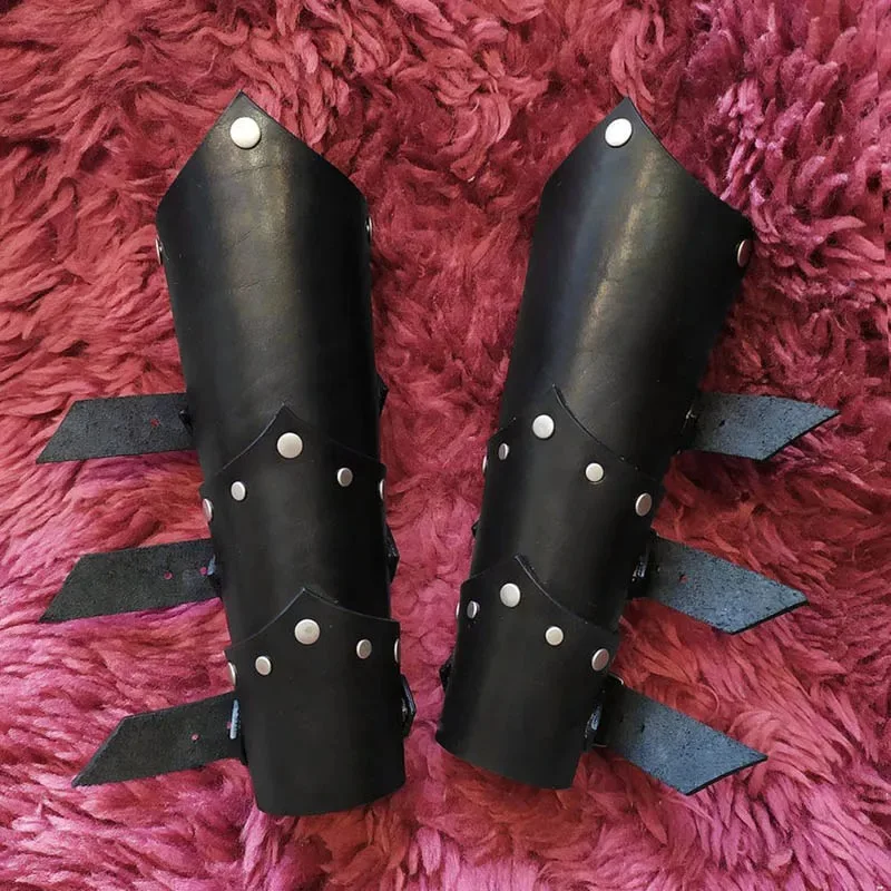 

Medieval Steampunk Leather Bracers Vambraces Viking Knight War Battle Gauntlet Adjustable Strap Buckle Gloves Cosplay LARP Props
