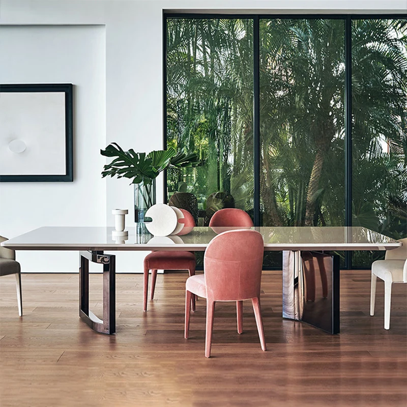 Минималистичный прямоугольный итальянский мраморный обеденный стол дизайн sense custom гостиная luxury villa обеденный стол для всей семьи и стулья