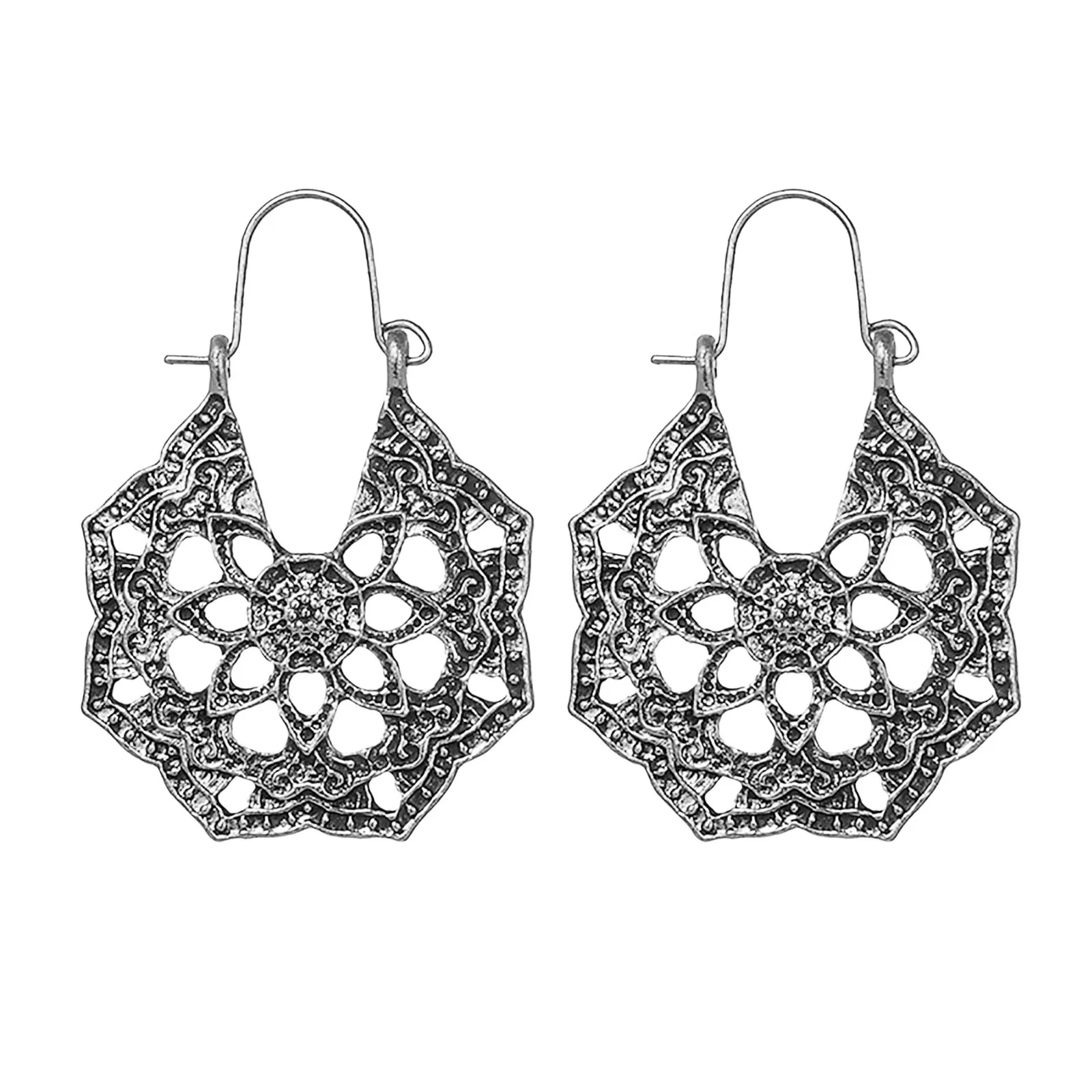 

Retro Geometry Semicircle Pattern Earrings Carved Gold Silver Flower Fan Shaped Earrings Gold Elegant Trendy Gold Earrings