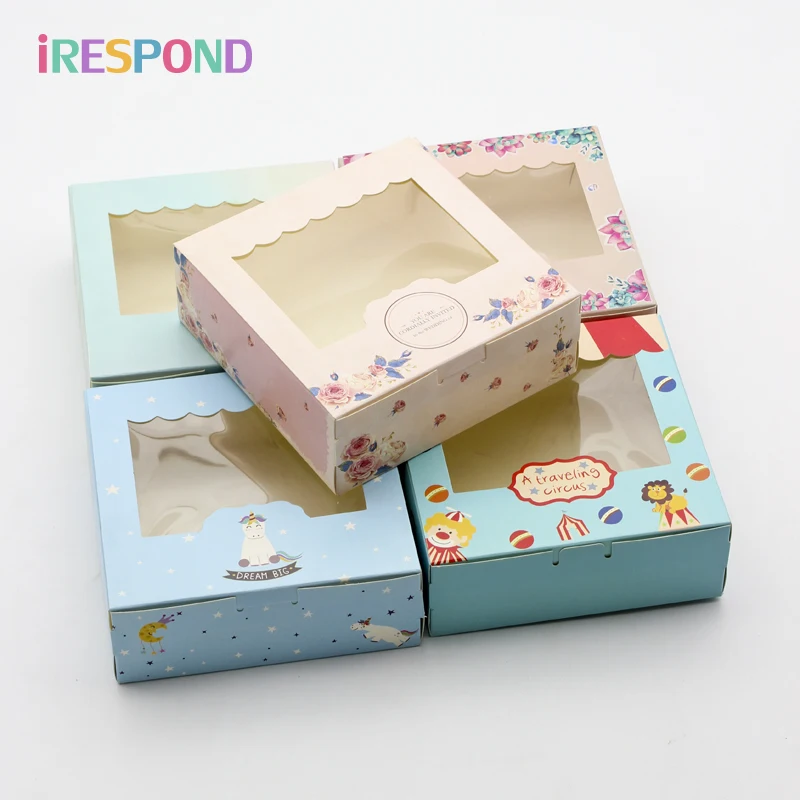 

20/50pcs Candy Gift Packaging Box Window Kraft Paper Wrap Favor Bags Wedding Flower Chocolate Pink Cardboard 13.5x13.5x5cm