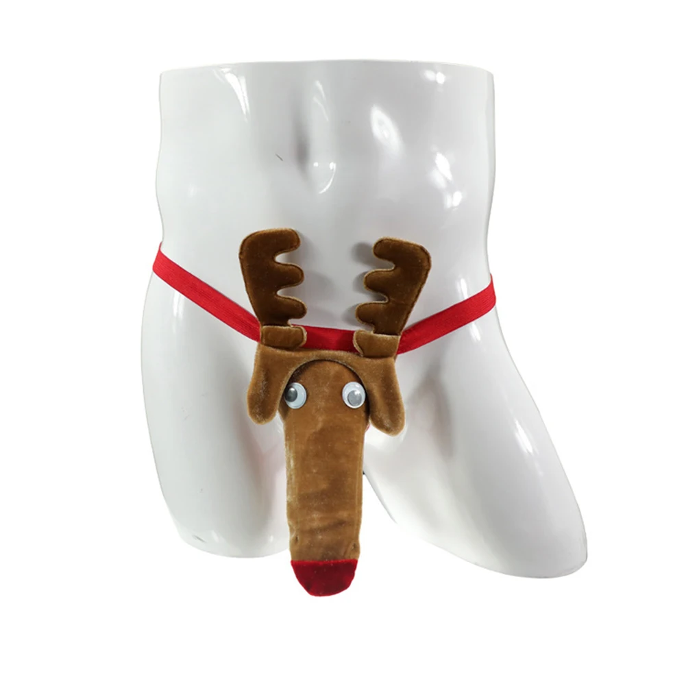 

Sexy Mens Underwear Reindeer Shaped Bulge Pouch Erotic Thong Panties Khaki Deer Velvet G-String Briefs Funny T-Back Underpants