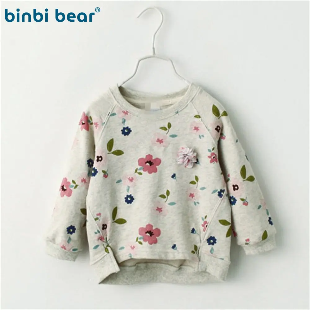 

Осень-зима 2023, футболка с длинным рукавом для девочек, нижняя рубашка, женский свитер с круглым вырезом и свежими цветами, Детская толстовка