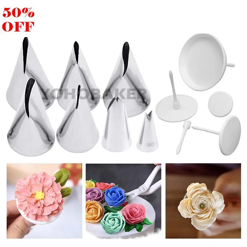 11PCS Rose Leaf Flower Cake Cream Decoration Tips Pastry Tools Stainless Steel Piping Icing Nozzle Head Dessert Decorators