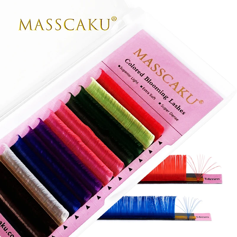 

2022 popular color automatic flower Red Purple Blue Green Pink White Brown Yellow faux mink individual colored eyelash extension