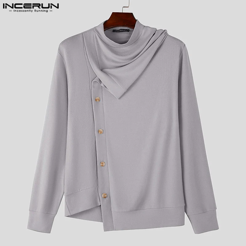 INCERUN повседневные толстовки с длинными рукавами мужские однотонные топы