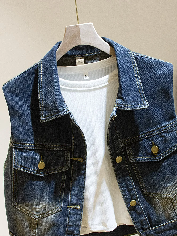 Гонконг Sle ретро джинсовый жилет женский 2024 осенний новый корейский свободный