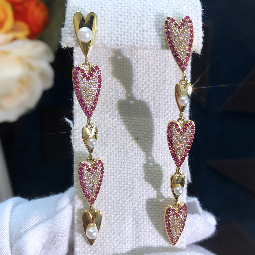 Женские серьги с фианитами Siscathy, романтичные висячие серьги в форме сердца, Длинные украшения для свадьбы, вечеринки, подарок на день Святого Валентина