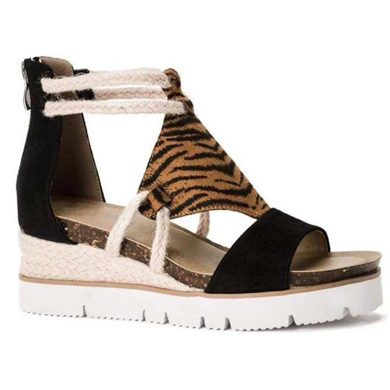 

Women Sandals Leopard Wedge Heels Sandals Soft Bottom Platform Sandals For Summer Shoes Women Wedges Chaussure Femme Plus Size