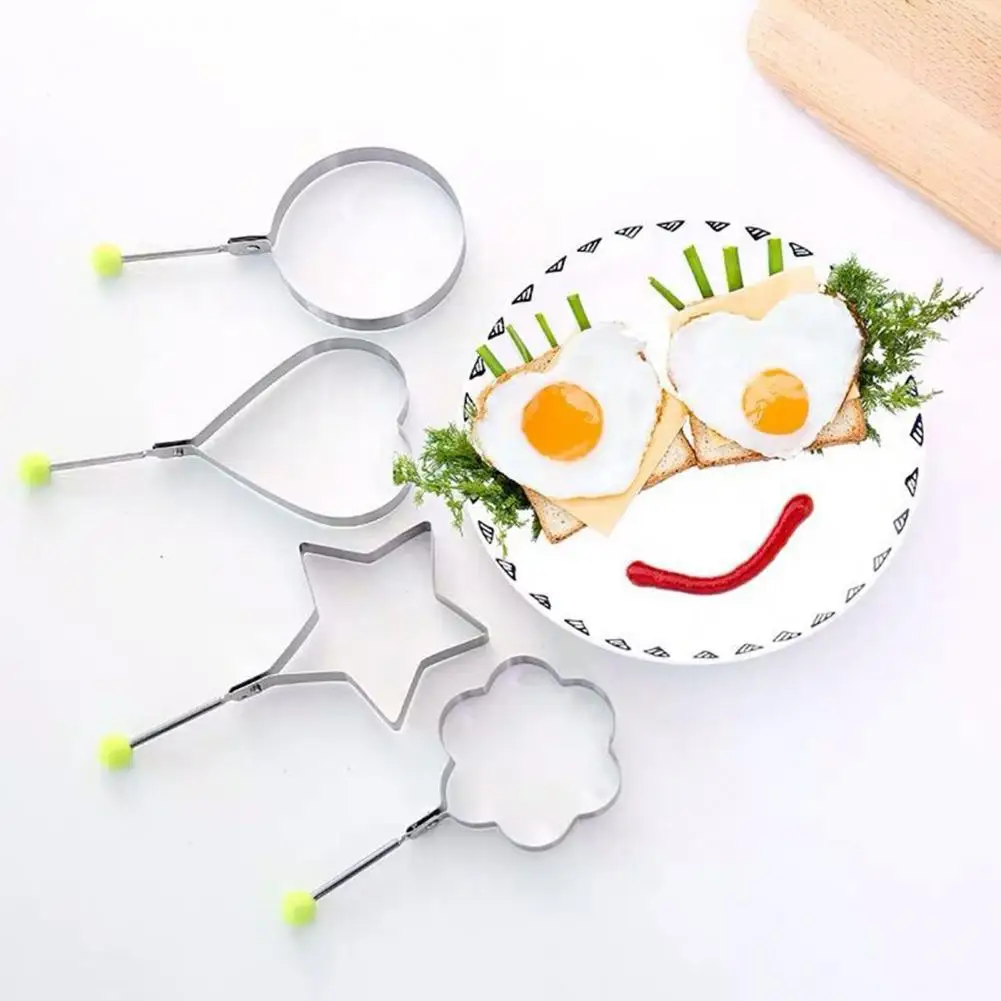 

Stainless Steel Heart Shape Fried Egg Tool Star Round Shape Omelet Mold Cookie Biscuit Baking Mould with Handle for Kitchen Home