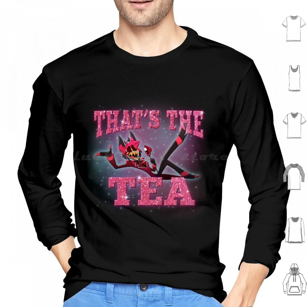 Alastor-That's The Tea-Hoodies с длинным рукавом Alastor Radio Demon Tea Sassy Glitter Pink Sparkly Slay