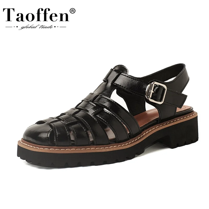 

Taoffen New Women'S Sandals Real Leather Square Toe Ins Summer Shoes For Woman Fashion Club Daily Sandals Footwear Size 34-40
