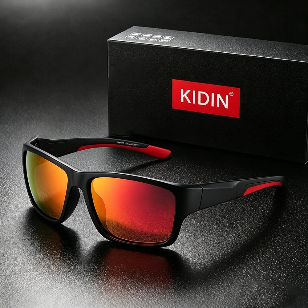 Фото Солнцезащитные очки KIDIN Wrap Square Polarized для мужчин и женщин, спортивный стиль, защита от УФ-излучения UV400, для мотоциклов, бега, скалолазания, повседневного использования №4