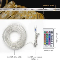 1pc usb 100 led strip light 33ft tube string outdoor garden party decoration lamps 16 colors string lights with remote control