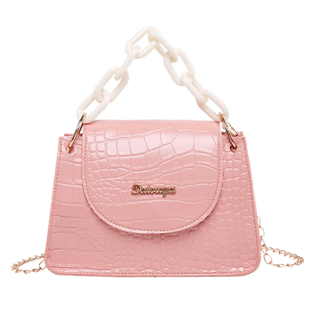

Fashion Women PU Small Shoulder Bag Youth Ladies Simple Versatile Bag Solid Acrylic Chain Messenger Totes Handbag
