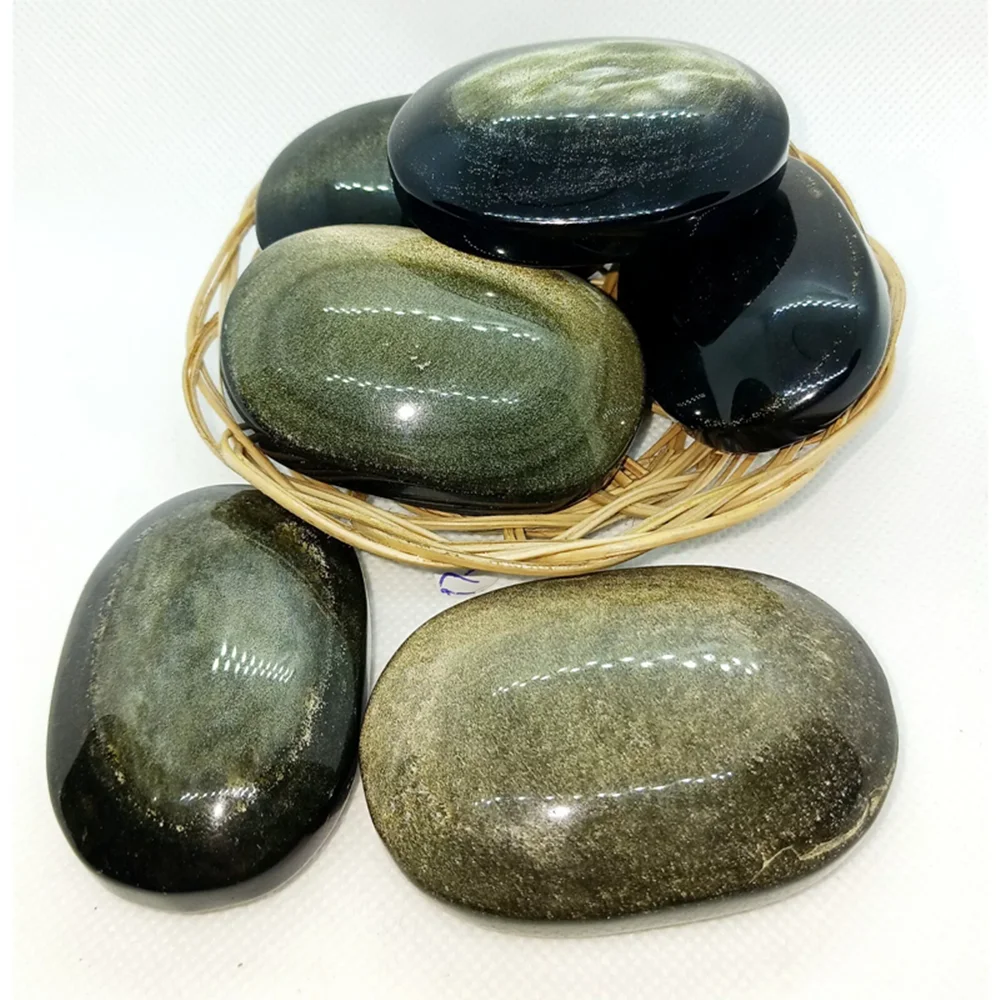 Золотой глянцевый обсидиан Кристалл Пальмовый камень Высококачественный