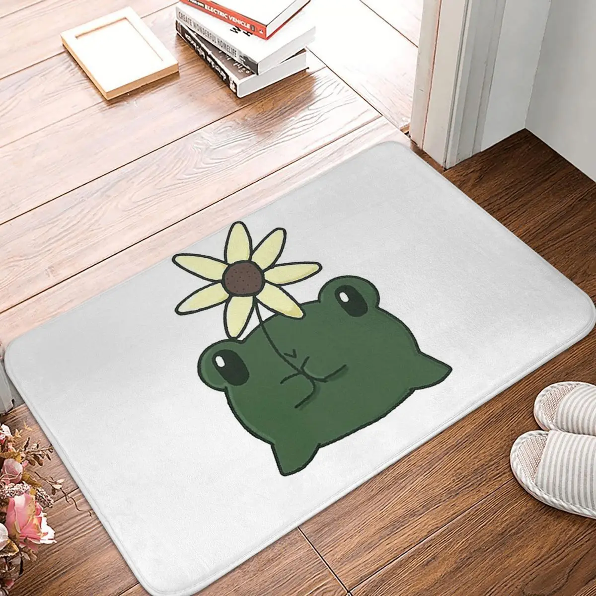 

With Flower Non-slip Doormat Living Room MatFrog Froggie Funny Interesting Balcony Carpet Welcome Rug Bedroom Decor
