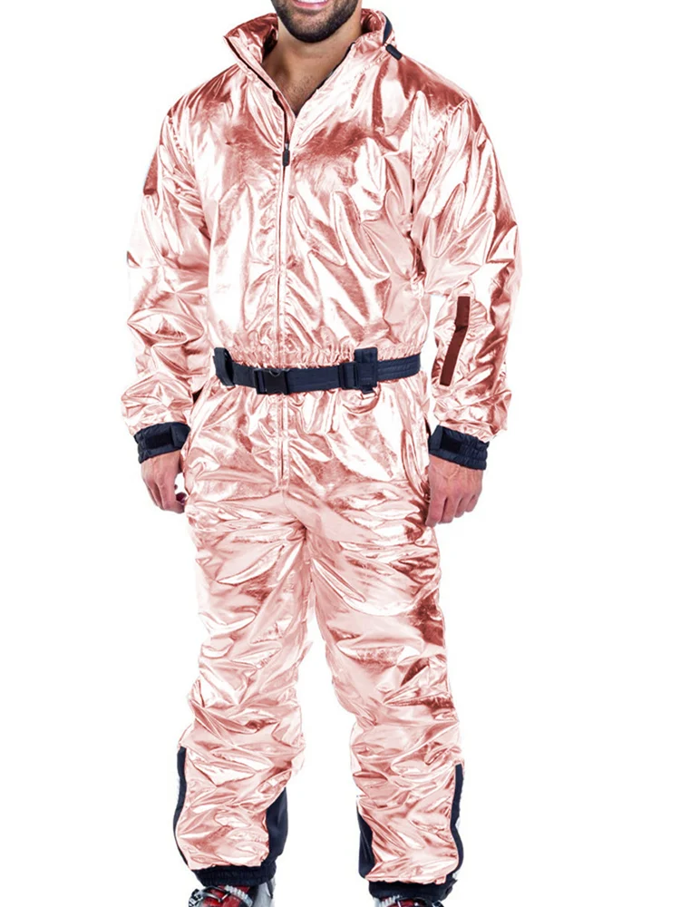 Mandylandy Men's Fashion Winter Warm Zipper Jumpsuit Casual Thick Cotton Ski Suit Snowsuit Outerwear Outdoor Sports Onesies