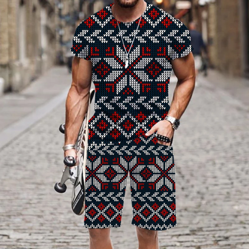 

Street Men's T-shirt Set Christmas Pattern 3D Printed Tops Sportswear Casual Beach Fashion Hot Hip-hop Luxury Harajuku Summer
