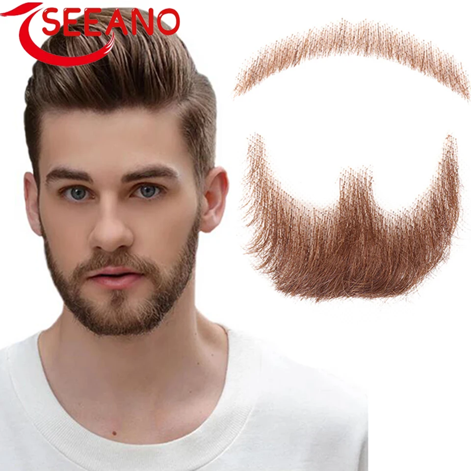 Seeano Men's Synthetic Lace Fancy Handmade Shallow Short Invisible Lace Soft Fake Beard Handmade Mustache Party Show Cosplay