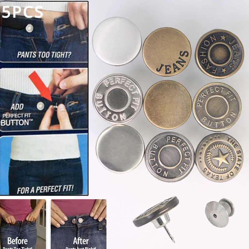 

5pcs Detachable Metal Jeans Pin Buttons 17mm Adjustable No-Sewing Repair Button Replacement Jean Buckles DIY Clothing Pants Pins