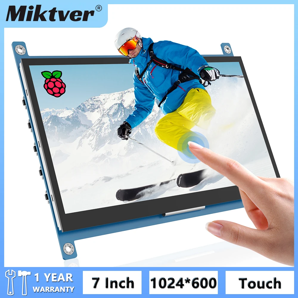 Miktver Raspberry Pi 4/3/B+ Display 7" 1024x600 Drive Free Capacitive Touchscreen Panel No Case Mini HDMI Monitor For Win 10/8/7