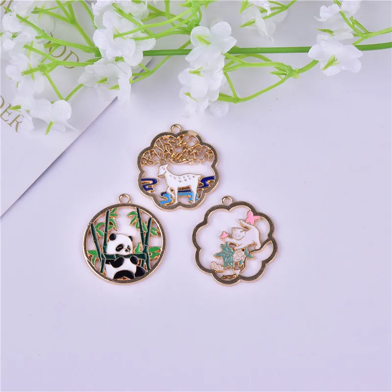 10 звёзд круглая кружевная бамбуковая панда Кот и олень Металлические Серьги