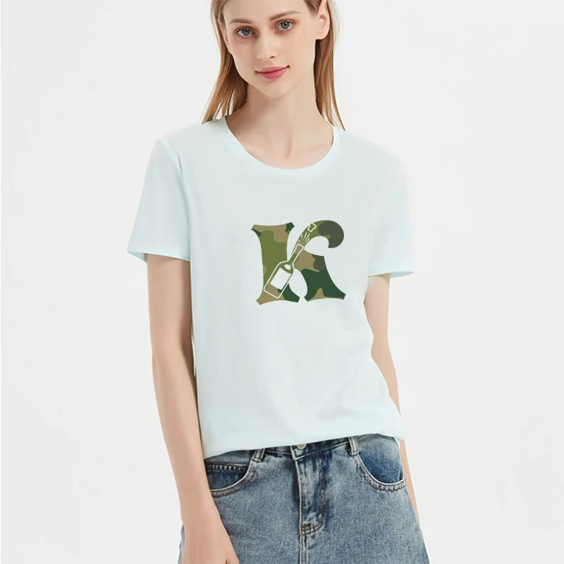

Women T Shirt Fashion Casual Ladies Camouflage Letters Streetwear Print Harajuku T Shirts T-shirts Short Sleeve Kawaii Clothes