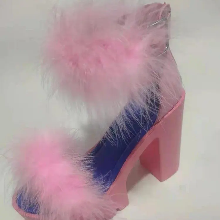 

Ladies Furry Sandals High Heels with Fur Ladies Platform Pumps Ladies Ankle Strap Ladies Wedges 2022 Large Size 35-43