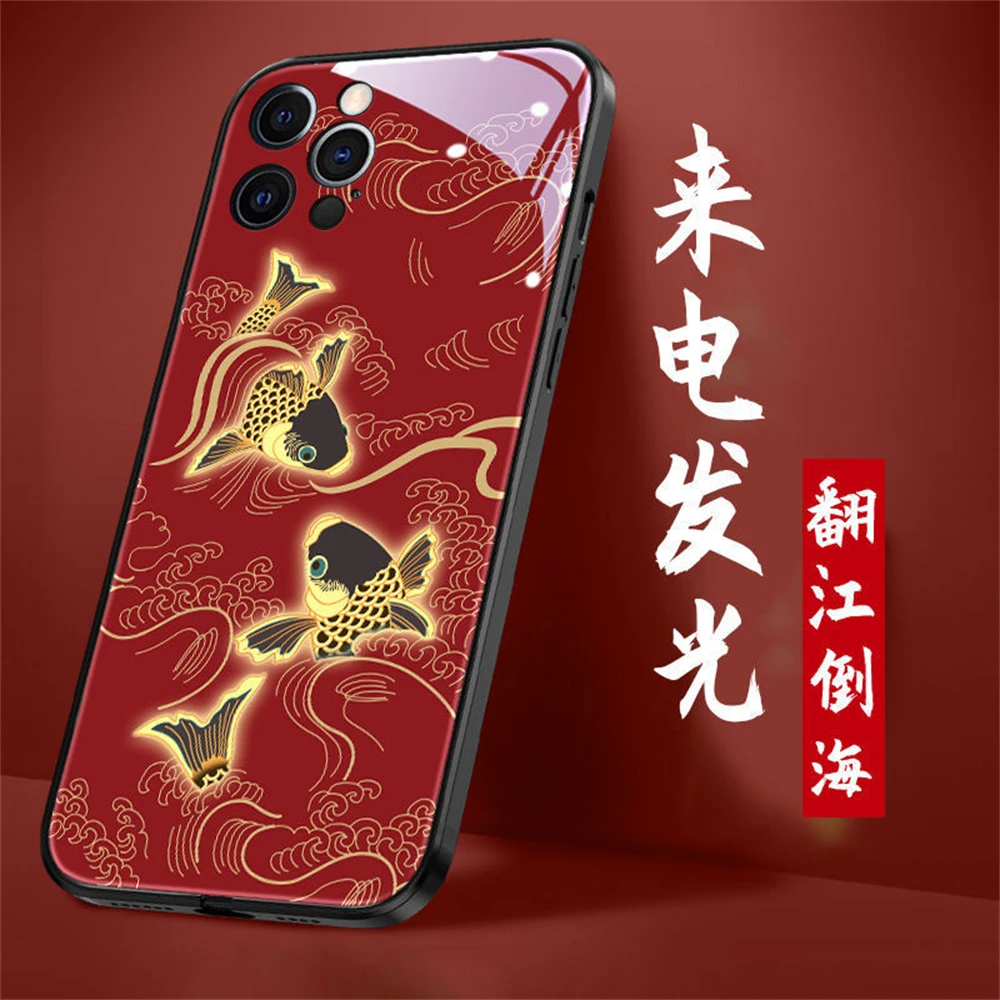 

2022 LED Voice Back Covers Flash Luxury Tempered Glass Light Up Phone Case For iPhone13 12 11 X XS Max Pro 8 7 6