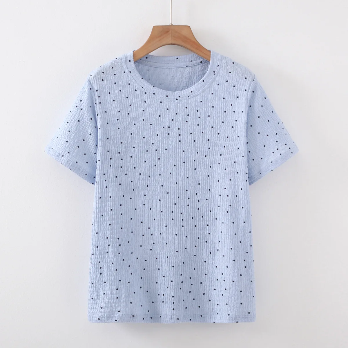 

Plus Size Women T-Shirt Polyester Simple Summer 2022 Fold Elastic Dot Round Collar Tees Short Sleeve Tops