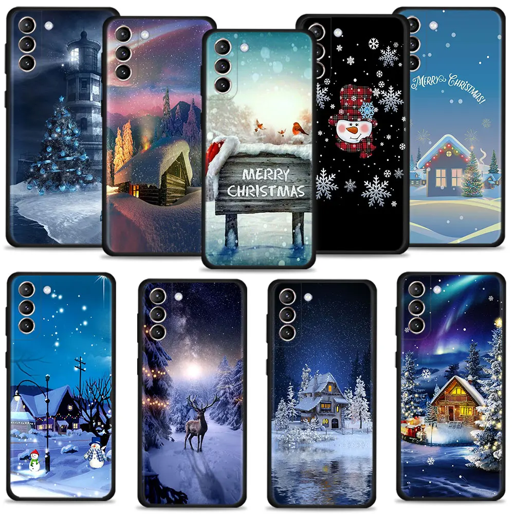 

Merry Christmas SnowHouse Snowman Case For Samsung Galaxy S22 S21 S20 FE Ultra S10 S9 S8 Plus S10e Note 20Ultra 10Plus Shell