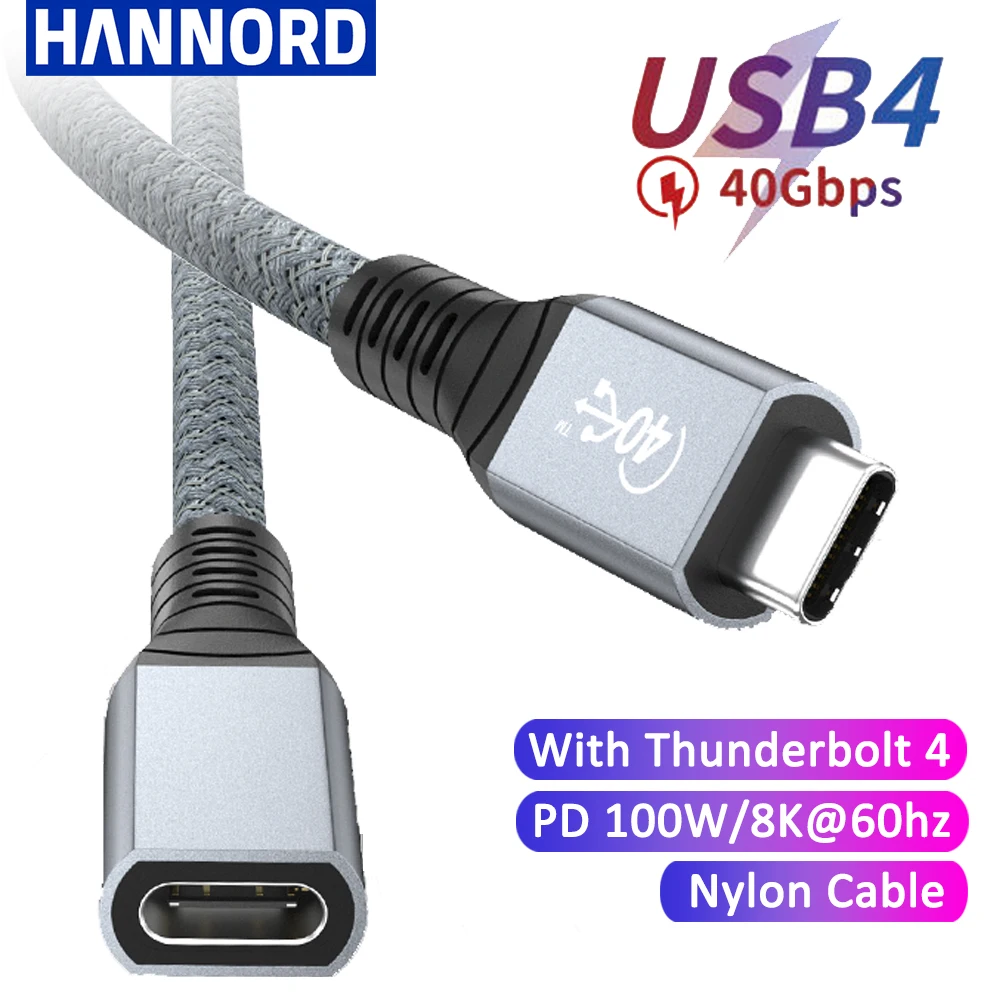 Thunderbolt 4 Type-C Extension Cable USB4 Extend 40Gbps Charging Data Cable 8K@60Hz PD 5A/100W  Type-C Data Wire for MacBook Pro