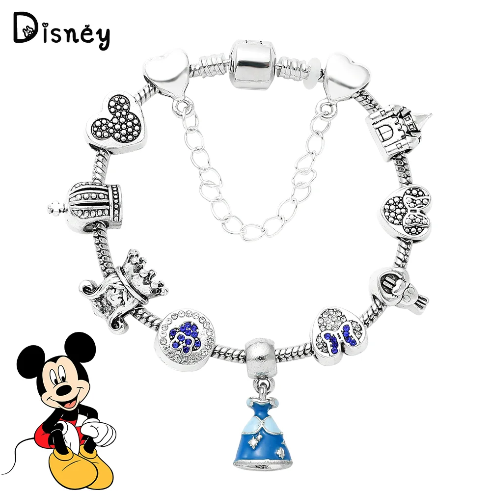 

Disney Mickey Minnie Bracelet Luxury Jewelry Cute Cartoon Figure Beads Cinderella Skirt Pendant DIY Bangle Charm Accessories