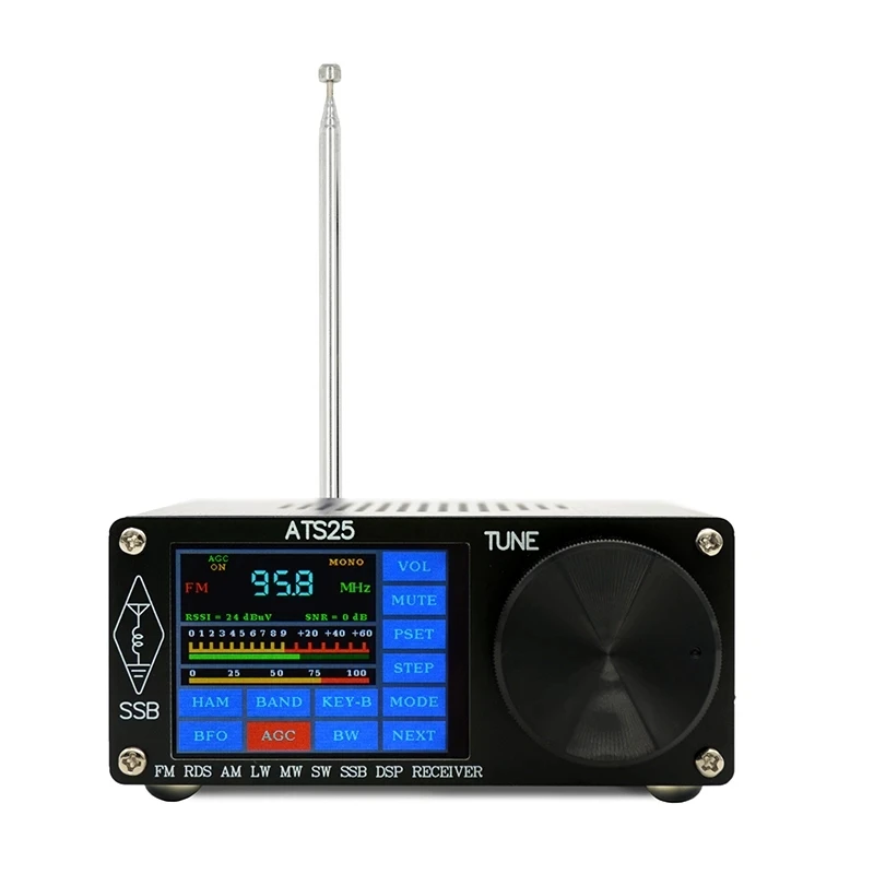Оригинальный радиоприемник ATS-25 Si4732 на все диапазоны FM LW(MW SW) SSB +2,4-дюймовый сенсорный ЖК-экран +кусачка-антенна +аккумулятор +USB-кабель Динамик включен.
