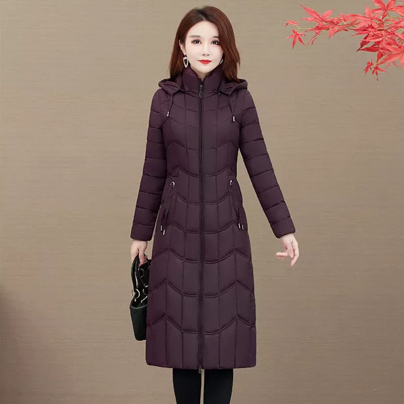 Women's Parkas Hooded Slim  Zipper Pockets Ladies Casual Winter Jacket Solid Outerwear Quilted Overcoat Female