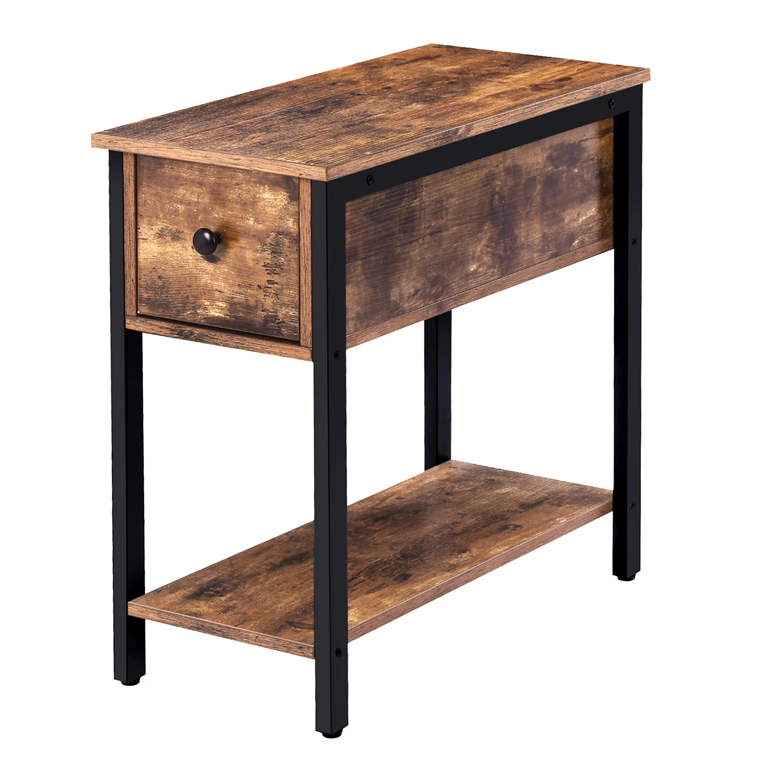 

HOOBRO Side Table 2-Tier Nightstand With Drawer Narrow End Table For Small Spaces Wood Look Accent Furniture With Metal Frame