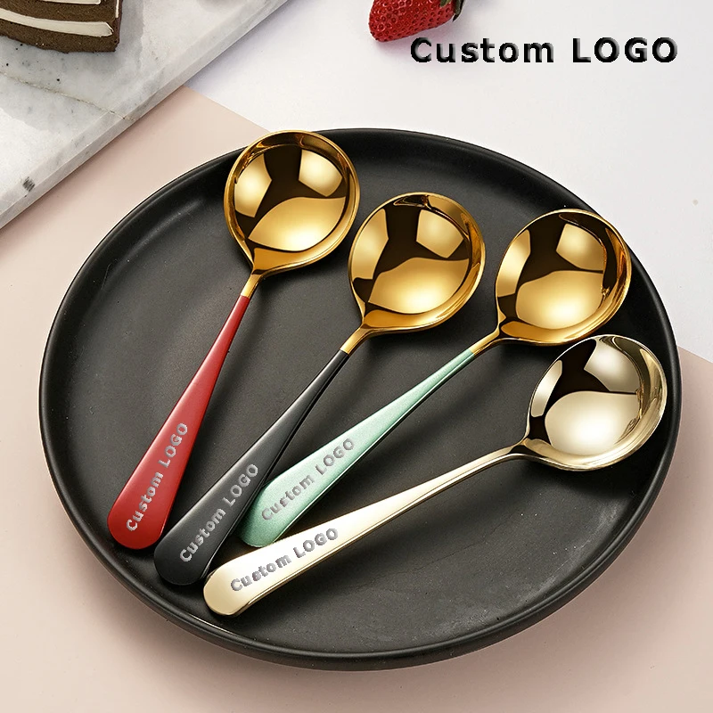 Ложка-тарелка из нержавеющей стали с утолщенной круглой головкой и логотипом под