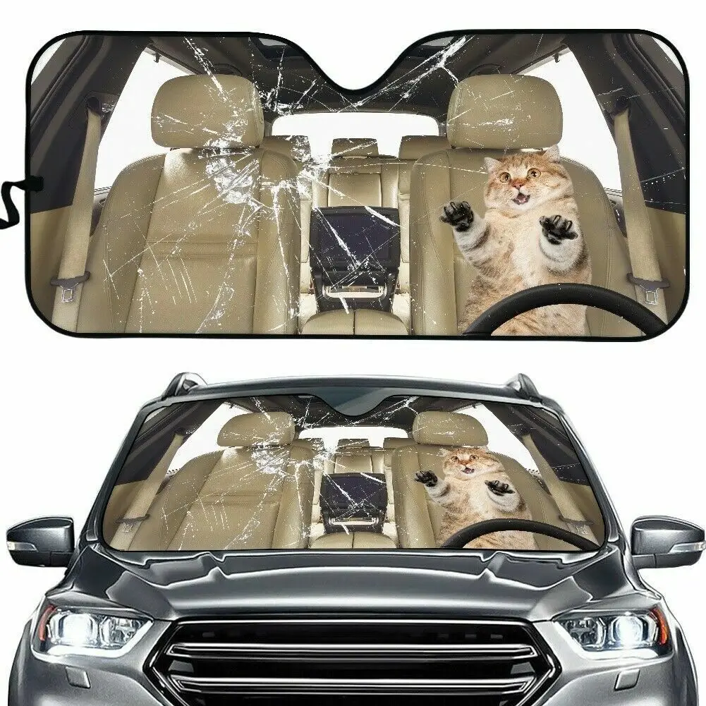 

Funny Cats and Dog Print Car Sun Shade Auto Sun UV Shield Cover