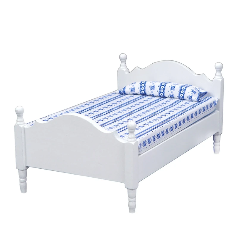 

1/12 Dollhouse Wood Mini Single Bed Home Bedroom Furniture Model Doll House Decor Accessories