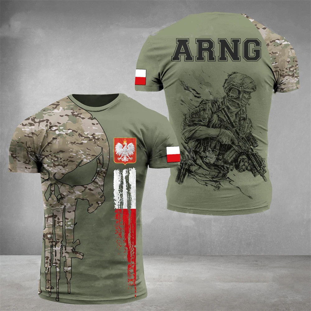 

Poland Army Camouflage T-shirts Men's 3d Print Summer Tops Special Forces Soldier T Shirt Short Sleeve Casual Oversized Clothes