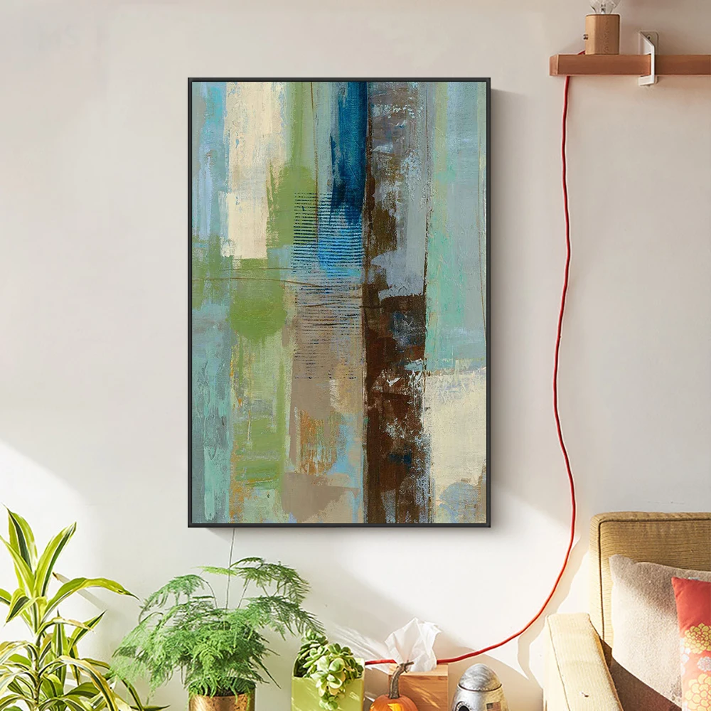 

Abstract Blue Green Coffee Oil Painting 100% Handmade On Canvas Modern Landscape Wall Art Pictures For Living Room Home Decor