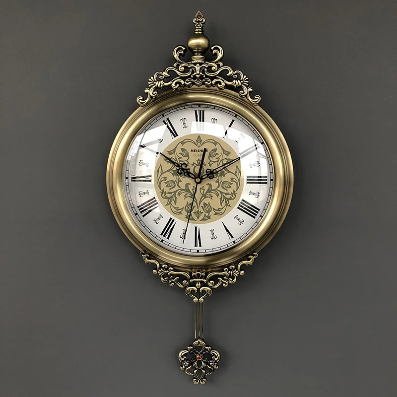 

Американские металлические большие золотые часы в стиле ретро для гостиной, винтажные бесшумные часы, настенные часы, домашний декор, подар...