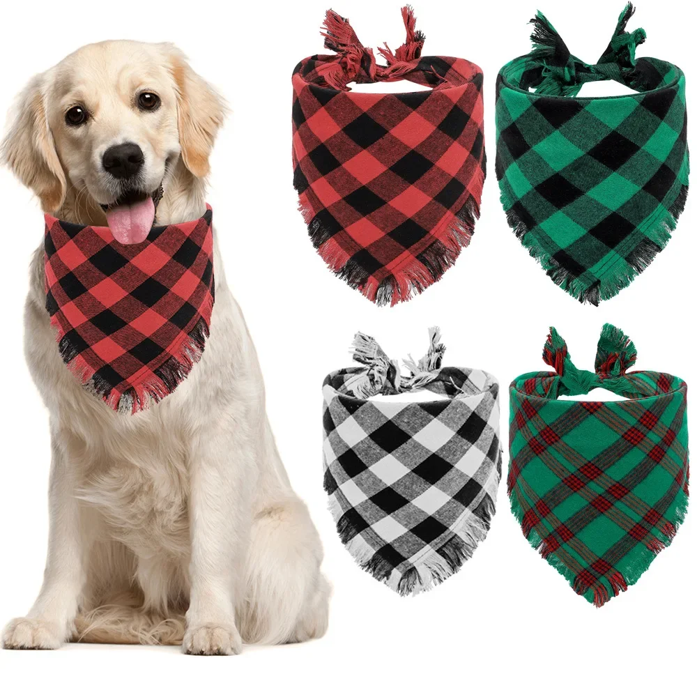 

Шейный платок в клетку с кисточкой для собак, треугольный шарф для домашних животных для маленьких и больших собак, кошек, собак, слюнявчик, ошейник, рождественские аксессуары для домашних животных