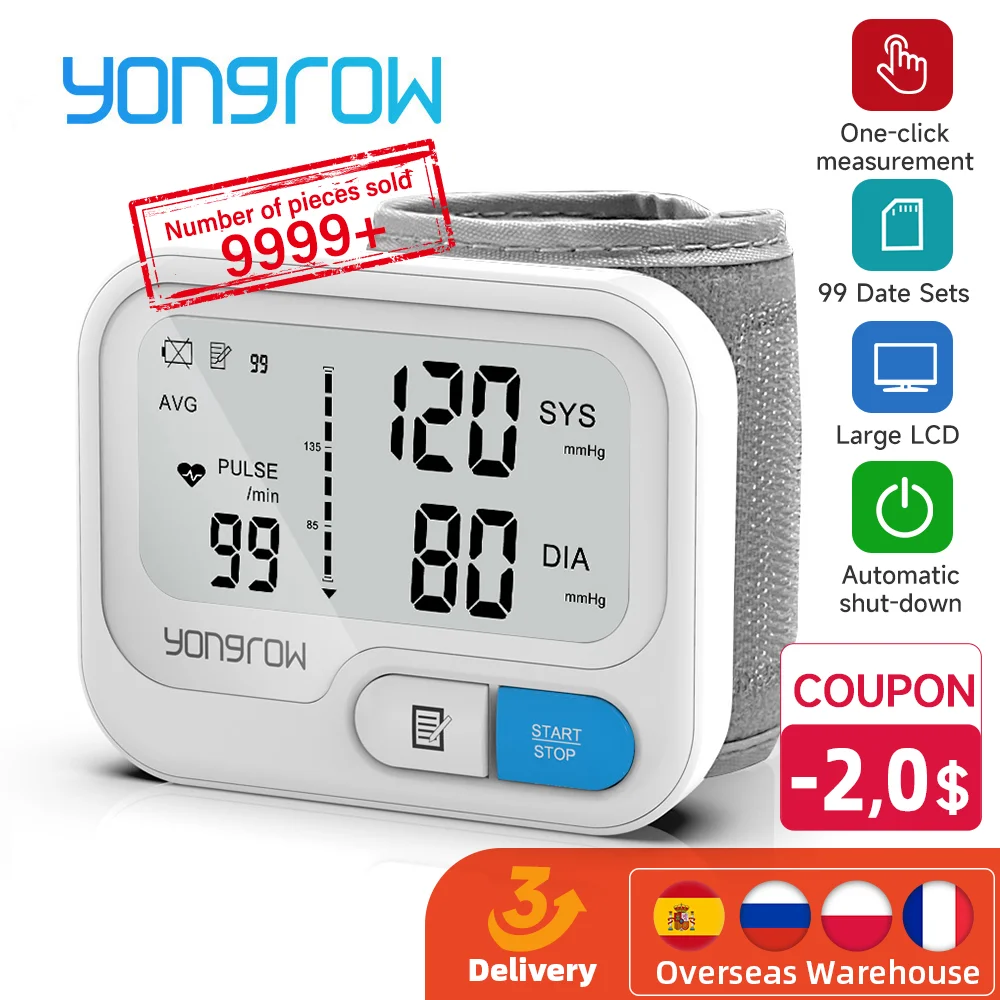 Yongrow Automatic Digital Wrist Blood Pressure Monitor Sphygmomanometer Tonometer Tensiometer Heart Rate Pulse Meter BP Monitor