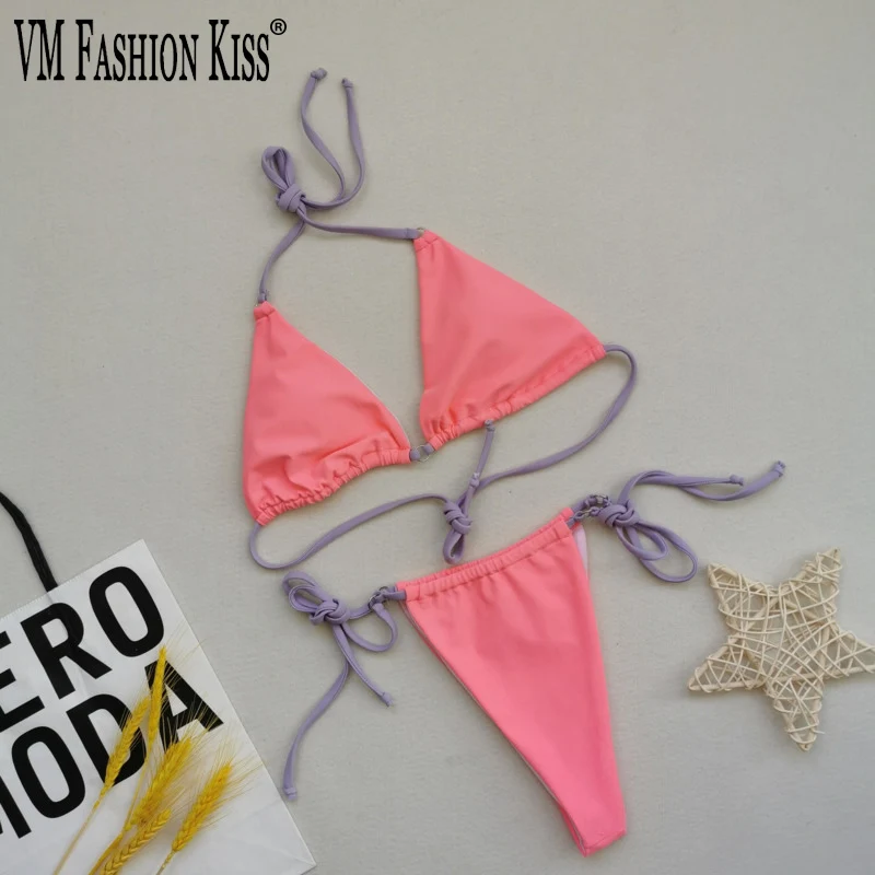

VM FASHION KISS 2023 New Solid Color Bikini Sexy Triangle Soft Bag With Drawstring Bikini Women's Swimwear