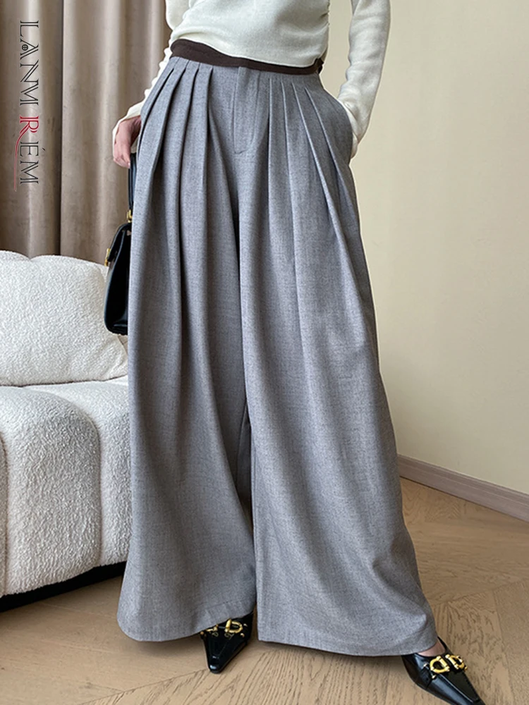 

LANMREM женские свободные однотонные широкие брюки, модные длинные брюки с высокой талией, повседневная одежда 2023, новая осенняя одежда 2AA2773