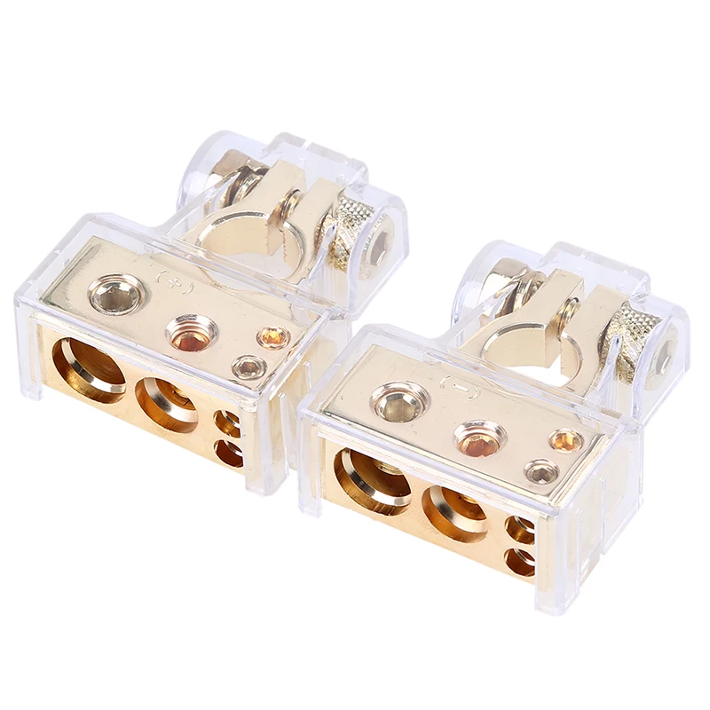 POSSBAY Gold Car Battery Terminal Clamps Connectors Positive Negative 0 4 8 Gauge AWG Electric Connector |