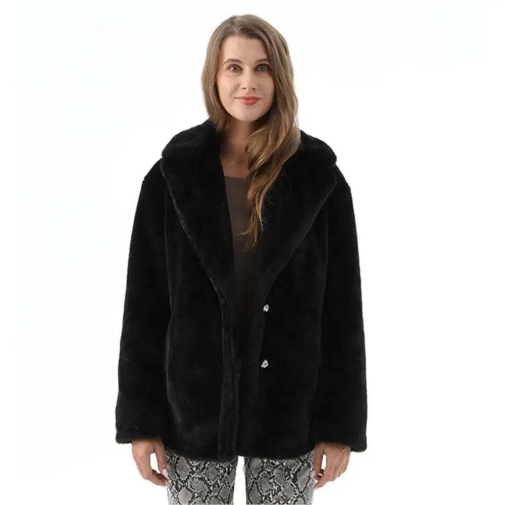 Autumn Winter Warm Women Jacket Coat Real Fur Short Simple Fashion Coats Real Fur Coats Long Sleeve Lapel Pure Color Parka