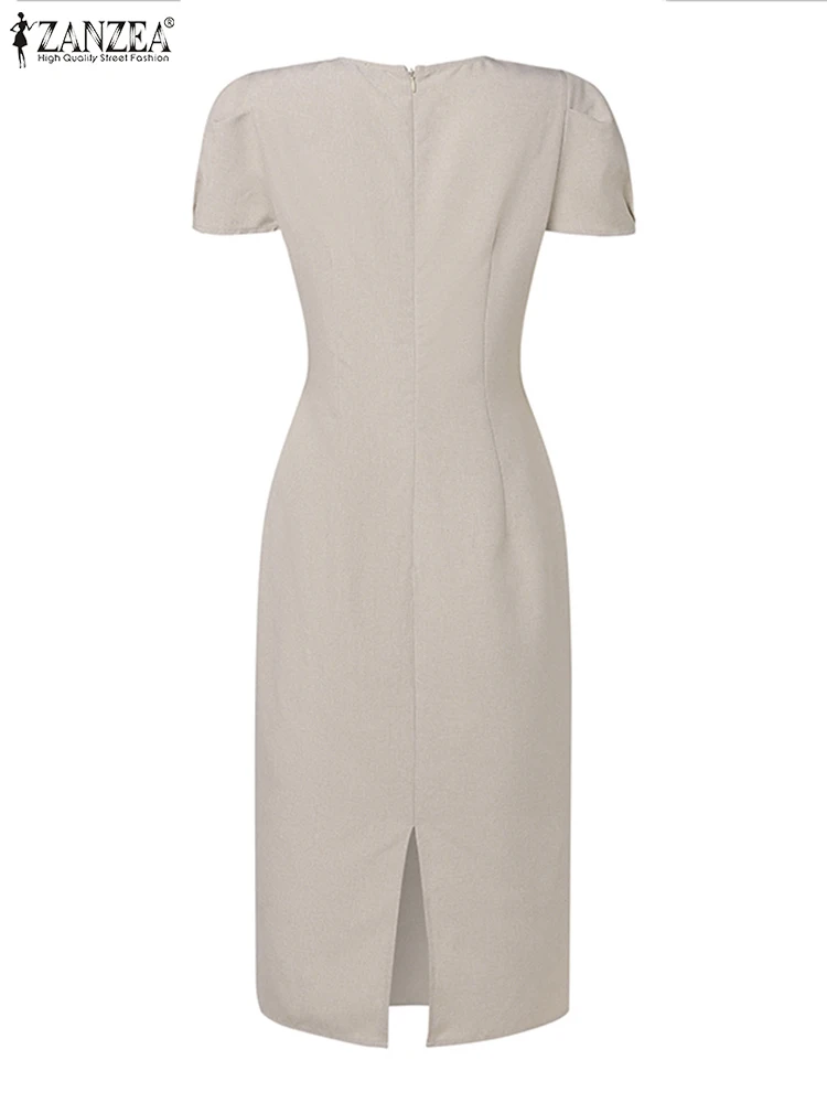 ZANZEA женский офисный сарафан летнее однотонное платье с короткими рукавами